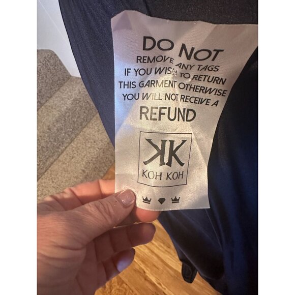 KOHKOH Cap Sleeve V-Neck Flowy Cocktail Party Gown Formal Attire Dress Navy Blue - Picture 7 of 9